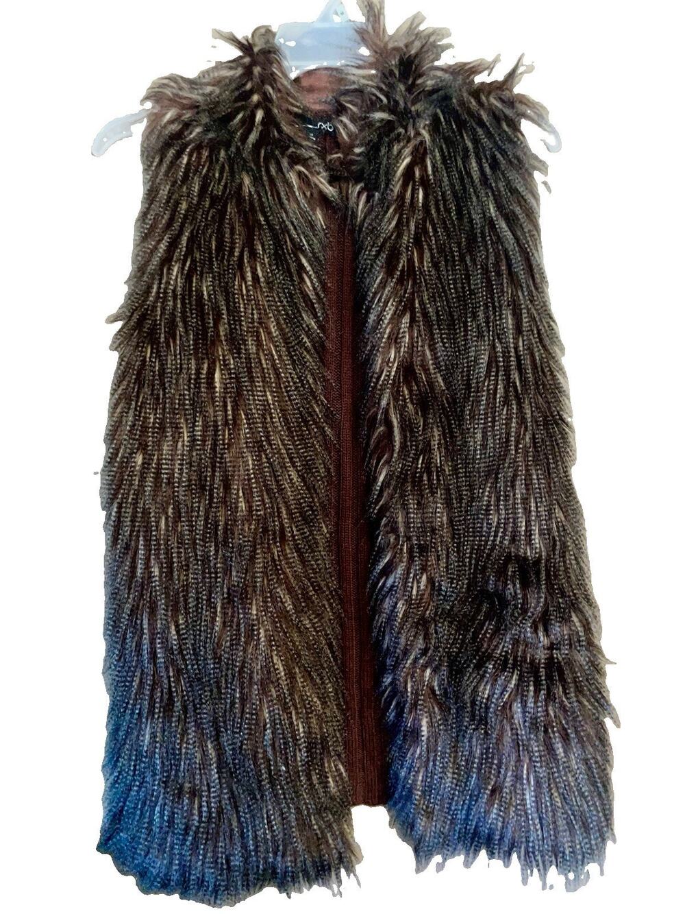 Rxb Women’s Brown Faux Fur Sleeveless Brown Vest Ribbed Stretch Inside Sz XL